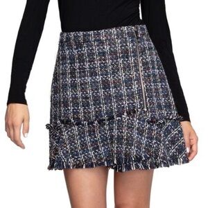 Tweed Mini Skirt Naked Zebra‎ Womens Large L Fringe Plaid Zipper Lined NWT New